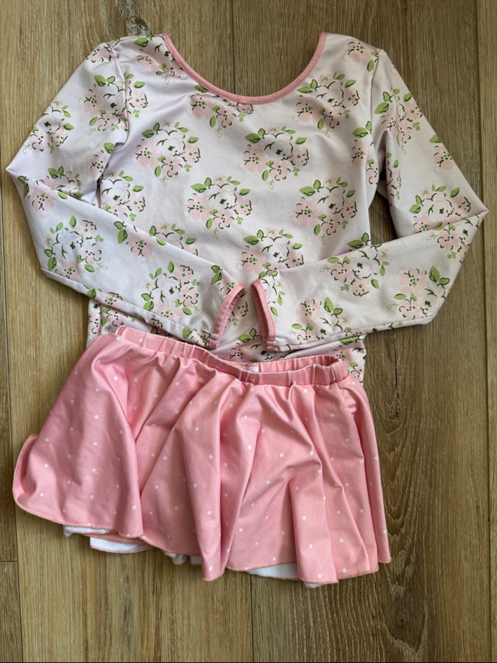 SweetHoney Pink Floral Dance Leotard with Polka Trim